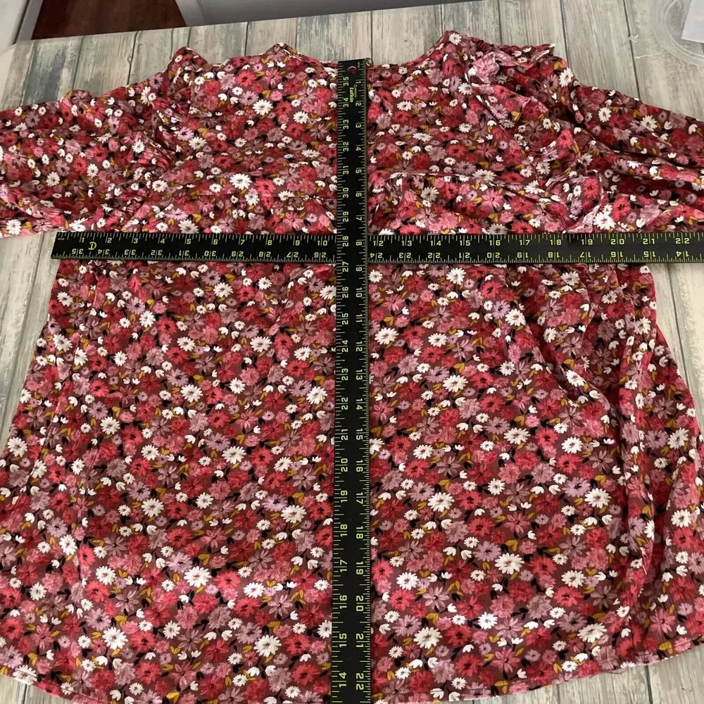 Knox Rose Womens Top Medium Cottage Core Boho Floral‎ Ruffle Hippie Shirred Pink